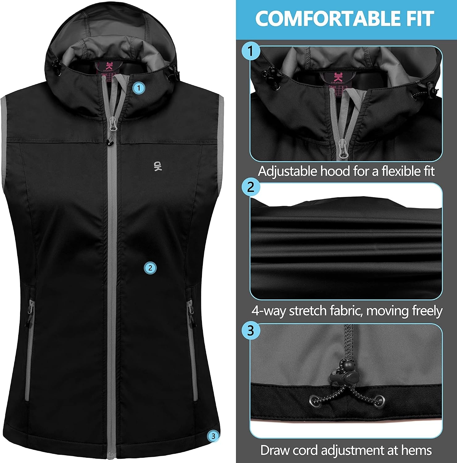 image:imageLittle Donkey Andy Womens Lightweight Softshell VestBlackwith Hood