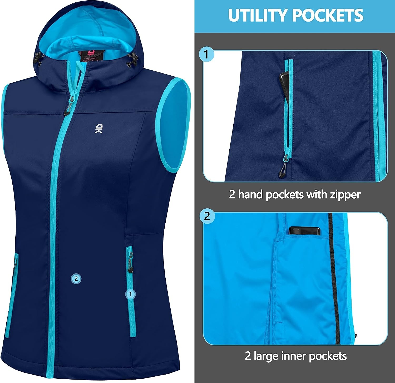 image:imageLittle Donkey Andy Womens Lightweight Softshell VestBlue With Hood