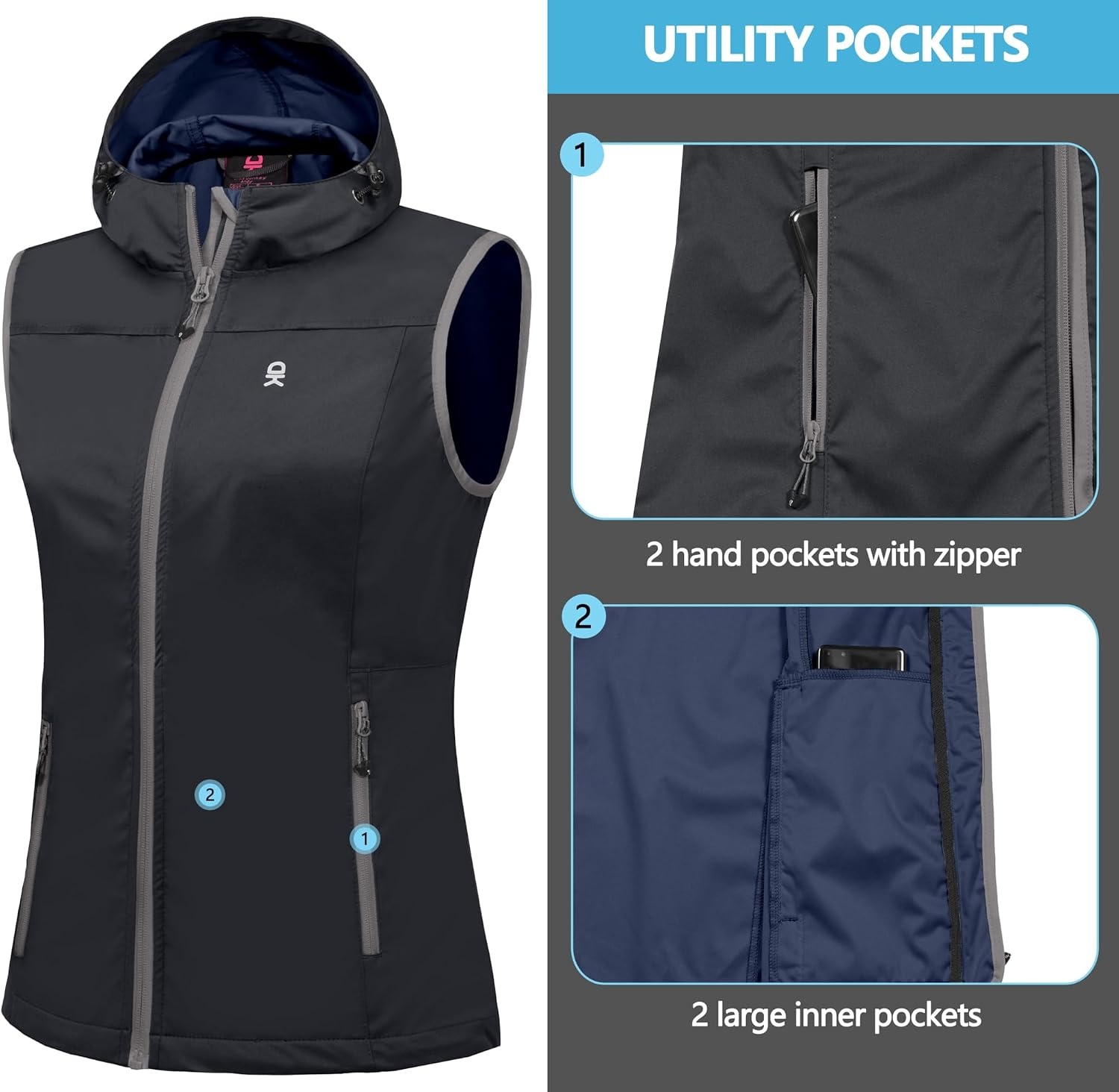 image:imageLittle Donkey Andy Womens Lightweight Softshell VestDark Grey With Hood