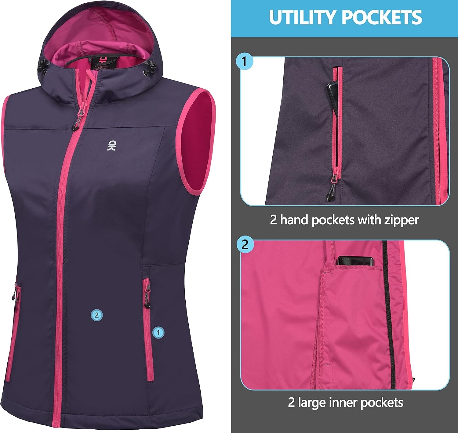 image:imageLittle Donkey Andy Womens Lightweight Softshell VestPurple With Hood