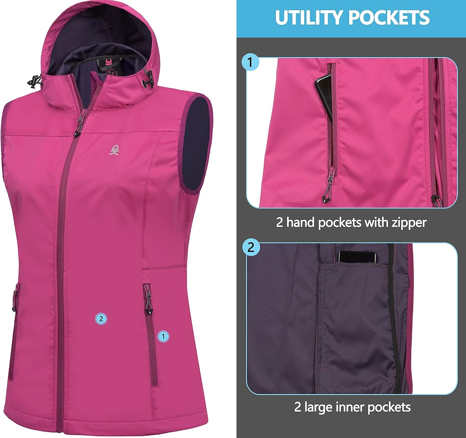 image:imageLittle Donkey Andy Womens Lightweight Softshell VestRose With Hood