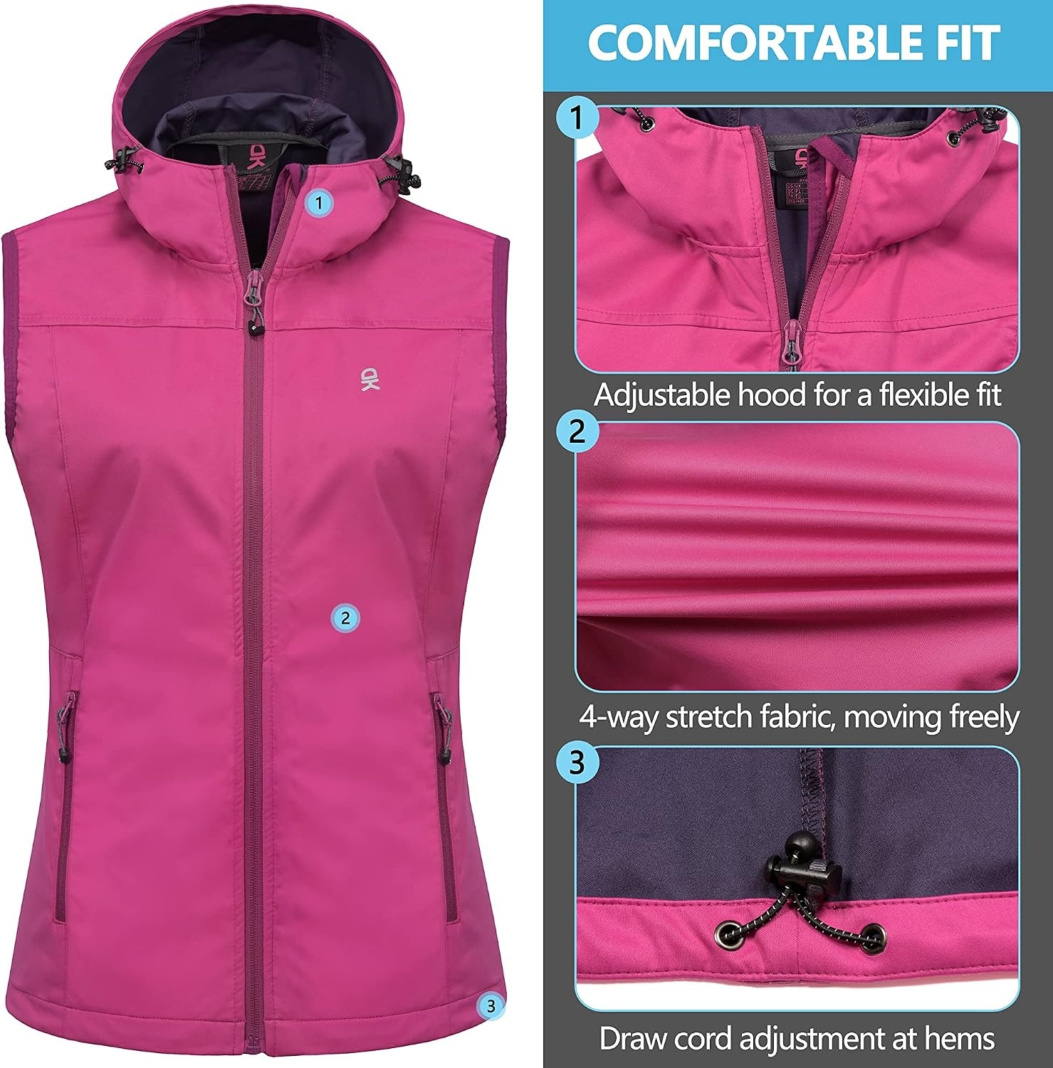 image:imageLittle Donkey Andy Womens Lightweight Softshell VestRose With Hood