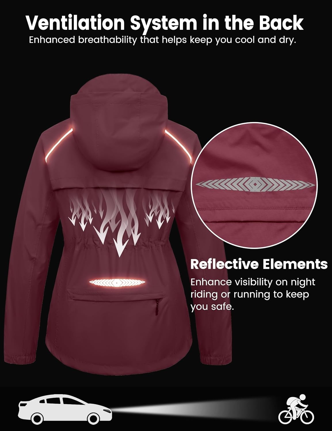 image:imageLittle Donkey Andy Womens Packable Waterproof Cycling Rain Jacket amp HoodDark Red
