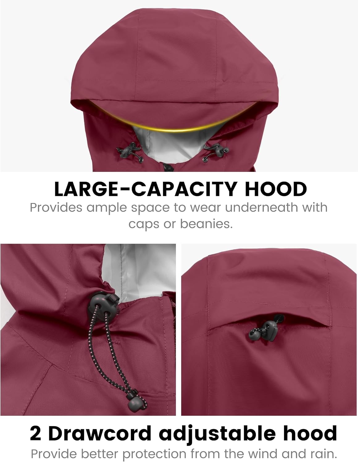image:imageLittle Donkey Andy Womens Packable Waterproof Cycling Rain Jacket amp HoodDark Red