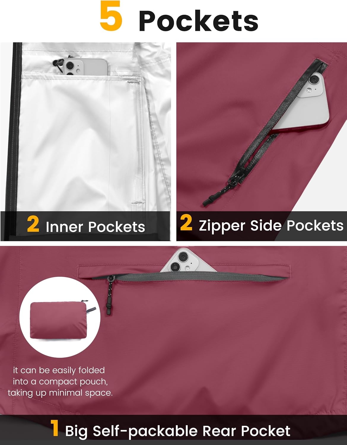 image:imageLittle Donkey Andy Womens Packable Waterproof Cycling Rain Jacket amp HoodDark Red