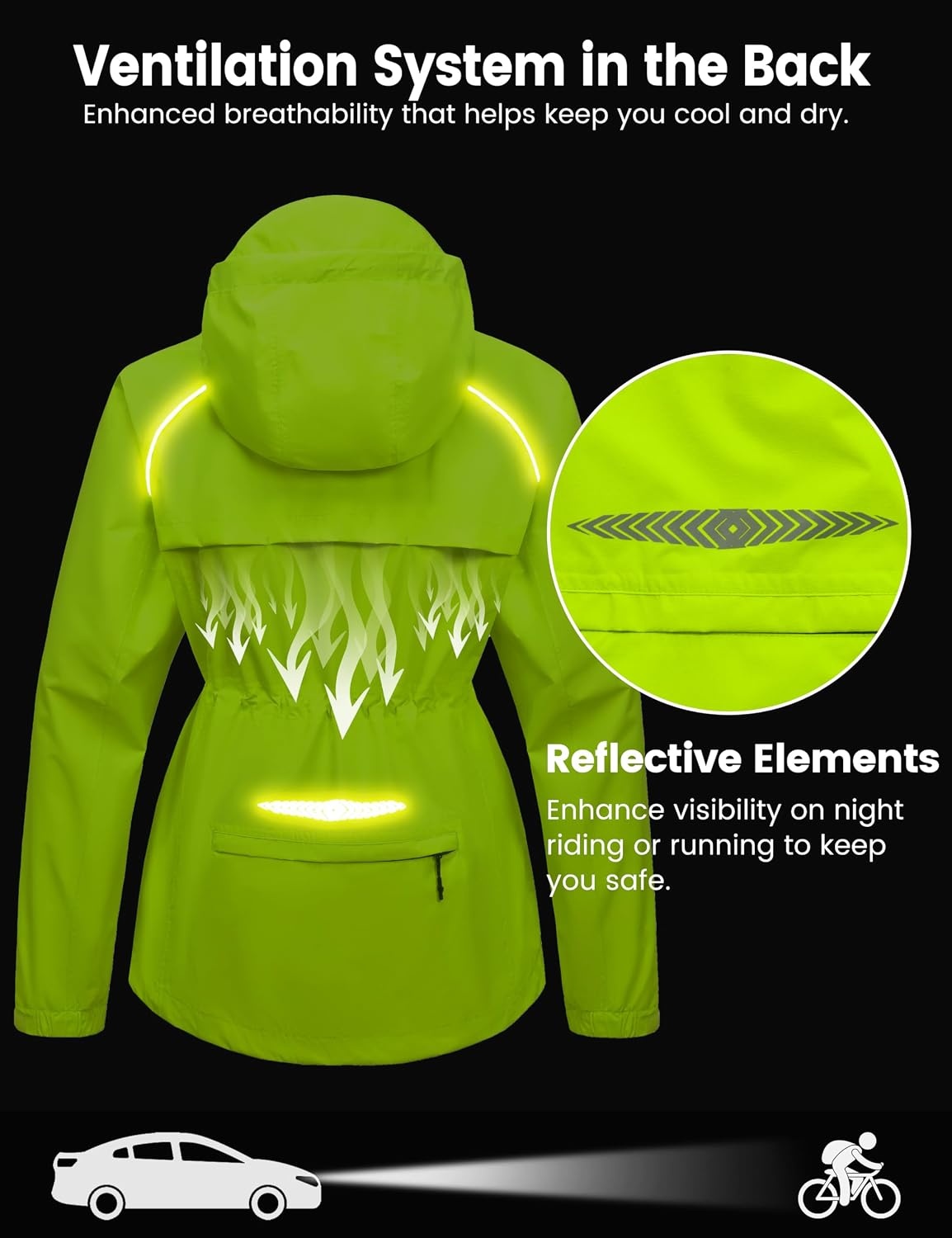 image:imageLittle Donkey Andy Womens Packable Waterproof Cycling Rain Jacket amp HoodFluorescent Green
