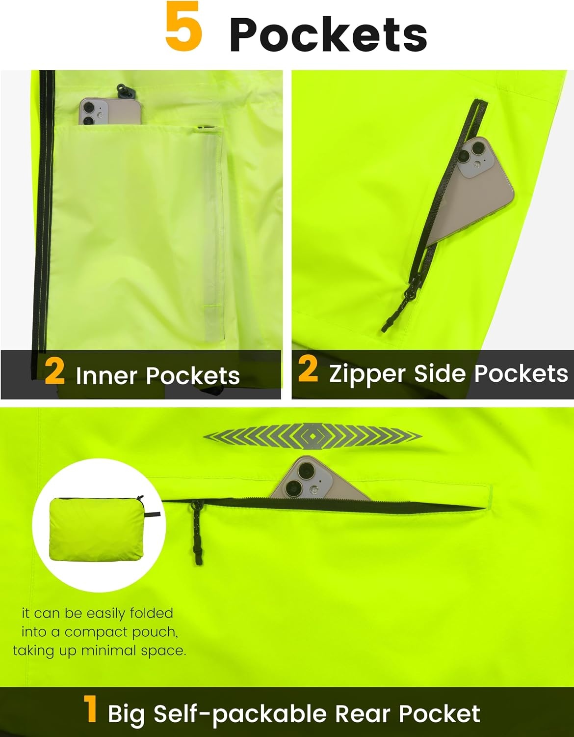 image:imageLittle Donkey Andy Womens Packable Waterproof Cycling Rain Jacket amp HoodFluorescent Green