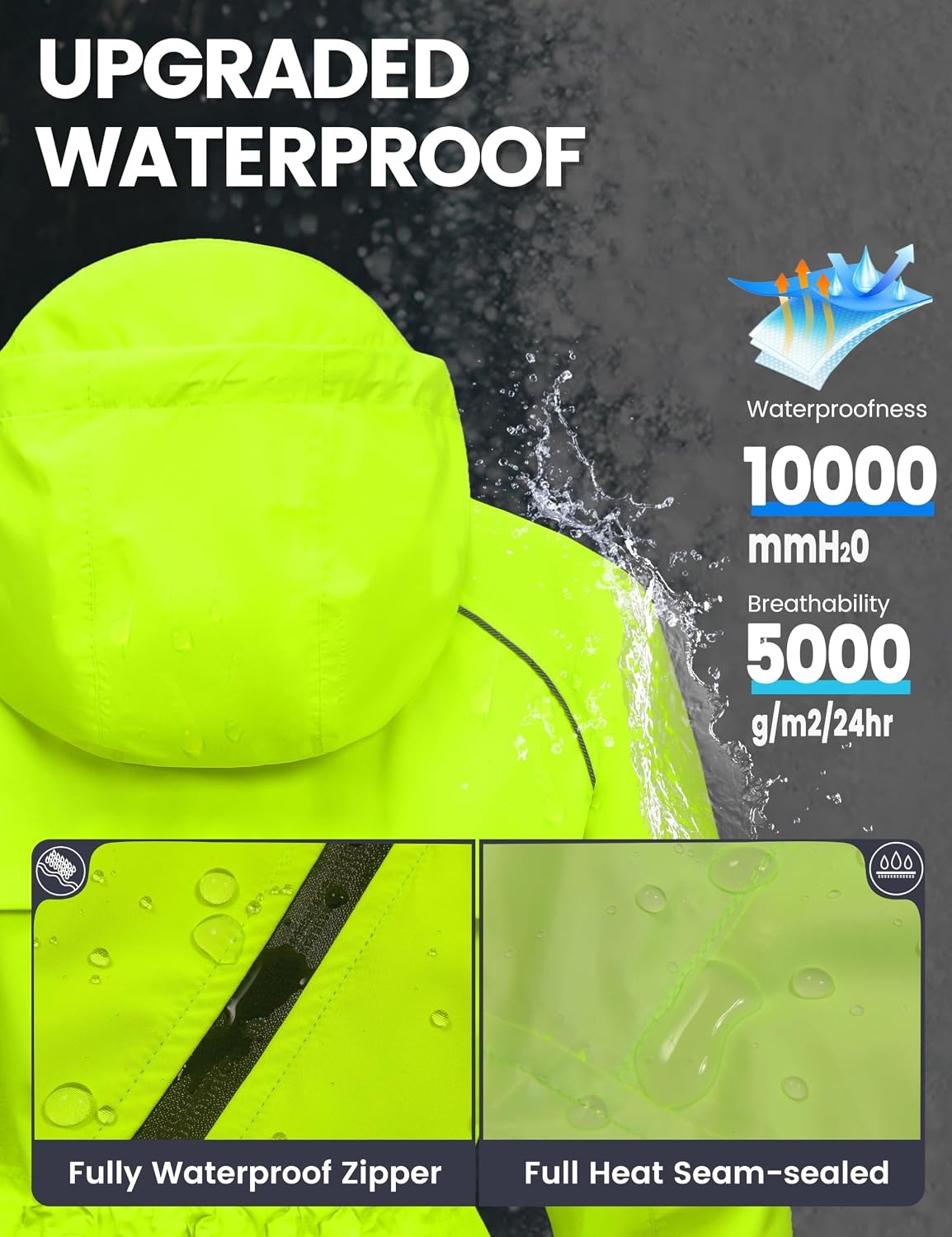 image:imageLittle Donkey Andy Womens Packable Waterproof Cycling Rain Jacket amp HoodFluorescent Green