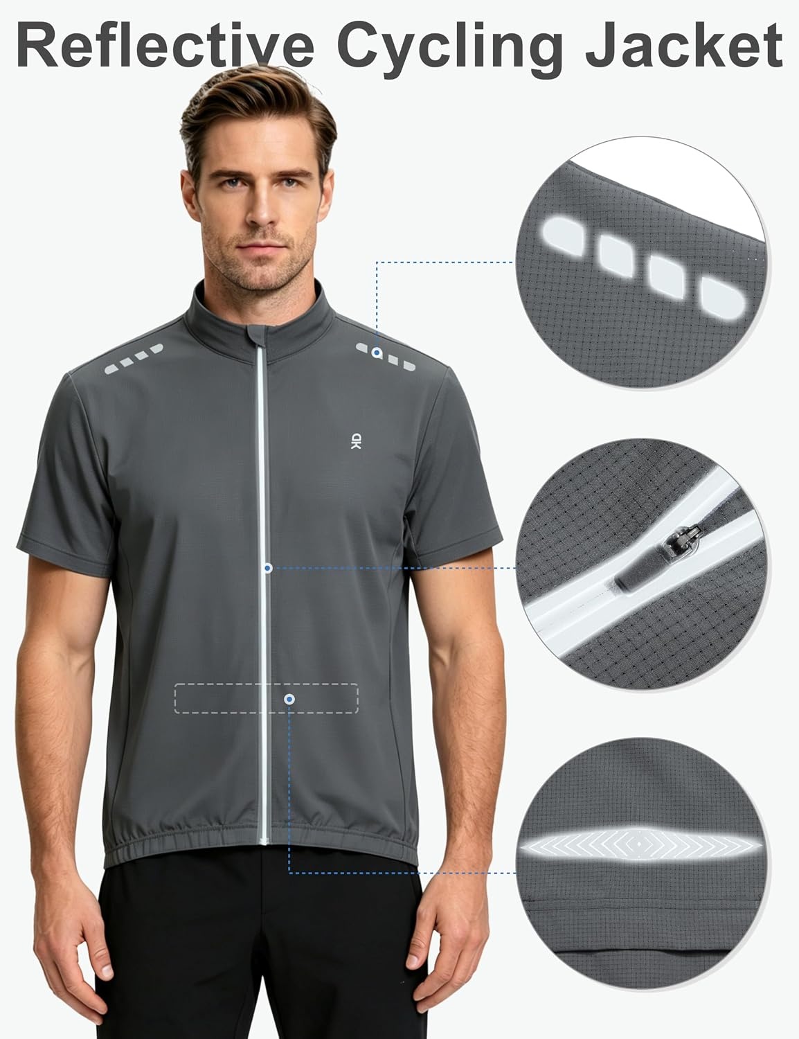 image:imageLittle Donkey Andy Mens Short Sleeve Cycling Jersey Quick Dry UPF 50Gray