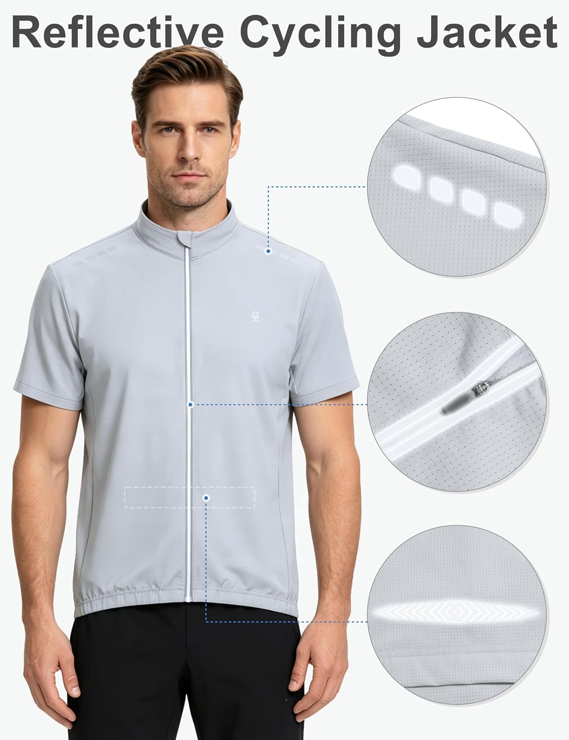 image:imageLittle Donkey Andy Mens Short Sleeve Cycling Jersey Quick Dry UPF 50Light Gray