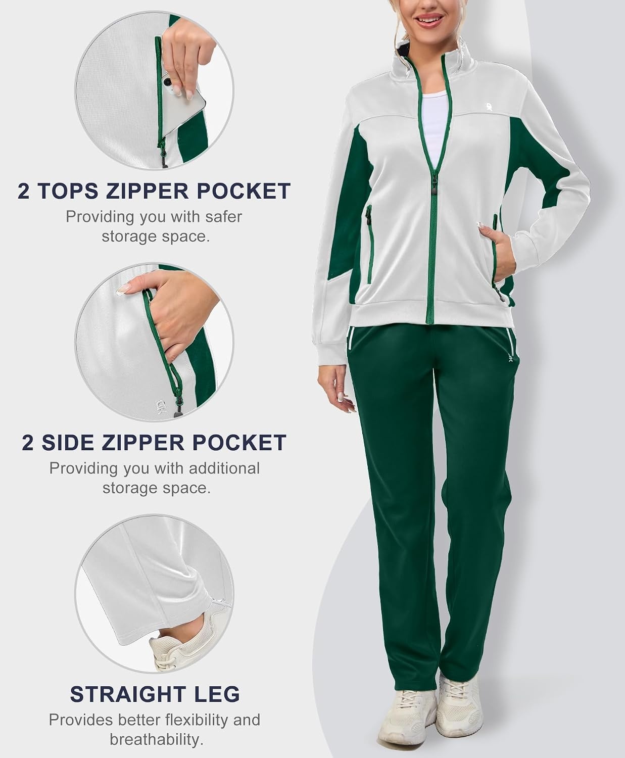 image:imageLittle Donkey Andy Womens Tracksuit 2 Piece Sweatsuit OutfitsA1 White Green