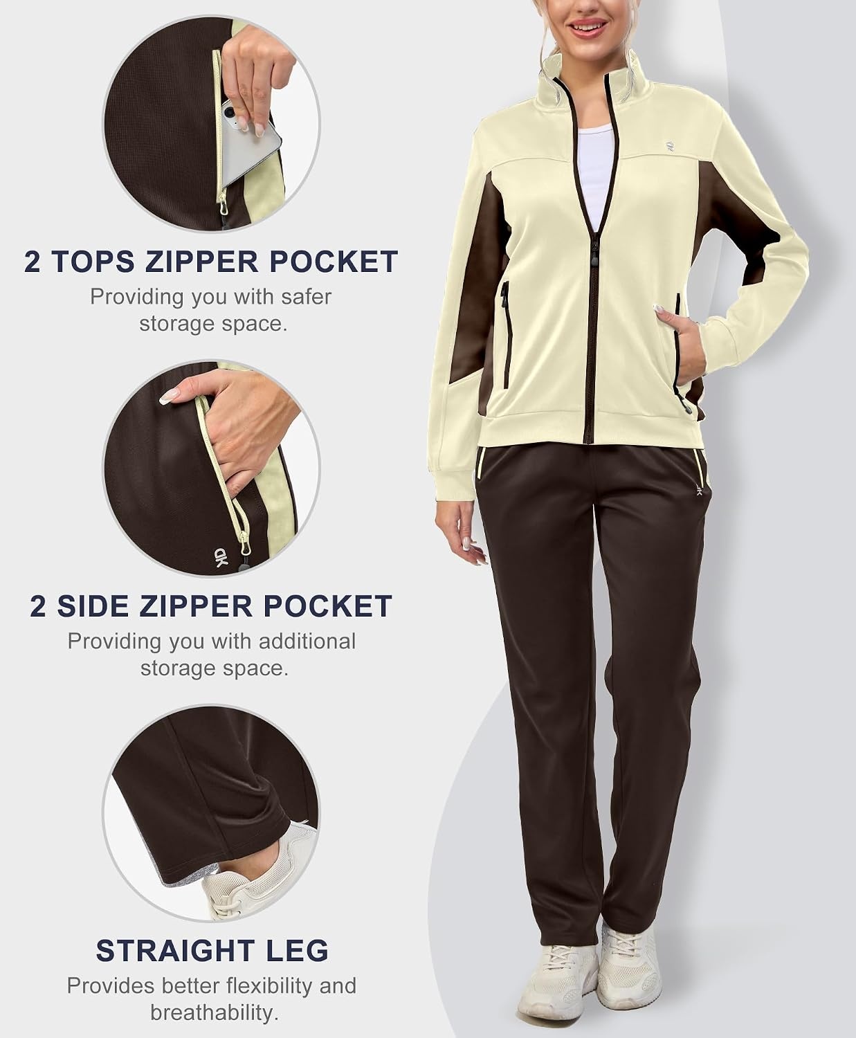 image:imageLittle Donkey Andy Womens Tracksuit 2 Piece Sweatsuit OutfitsApricot Brown