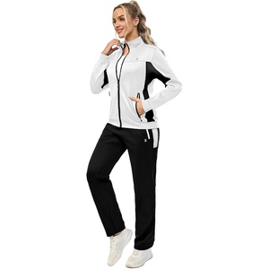 Little Donkey Andy Womens Tracksuit 2 Piece Sweatsuit Outfits(White Black)