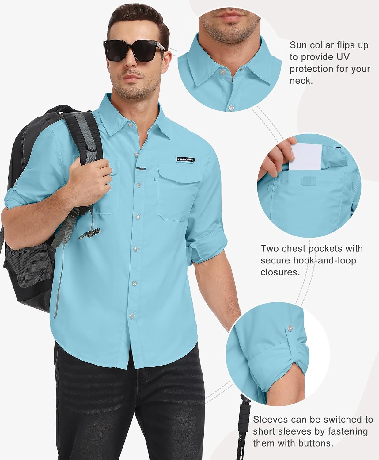 image:imageLittle Donkey Andy Mens Sun Protection Lightweight Hiking ShirtBlue