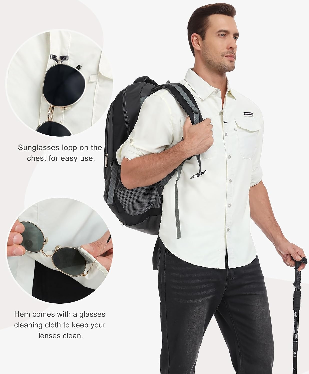 image:imageLittle Donkey Andy Mens Sun Protection Lightweight Hiking ShirtCream White