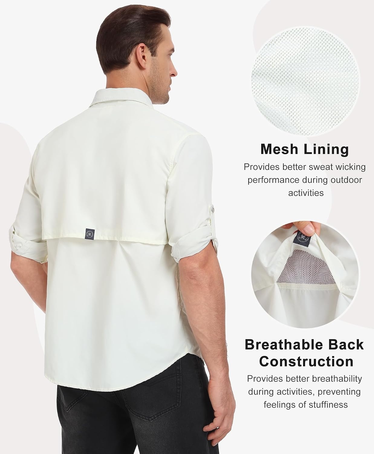 image:imageLittle Donkey Andy Mens Sun Protection Lightweight Hiking ShirtCream White
