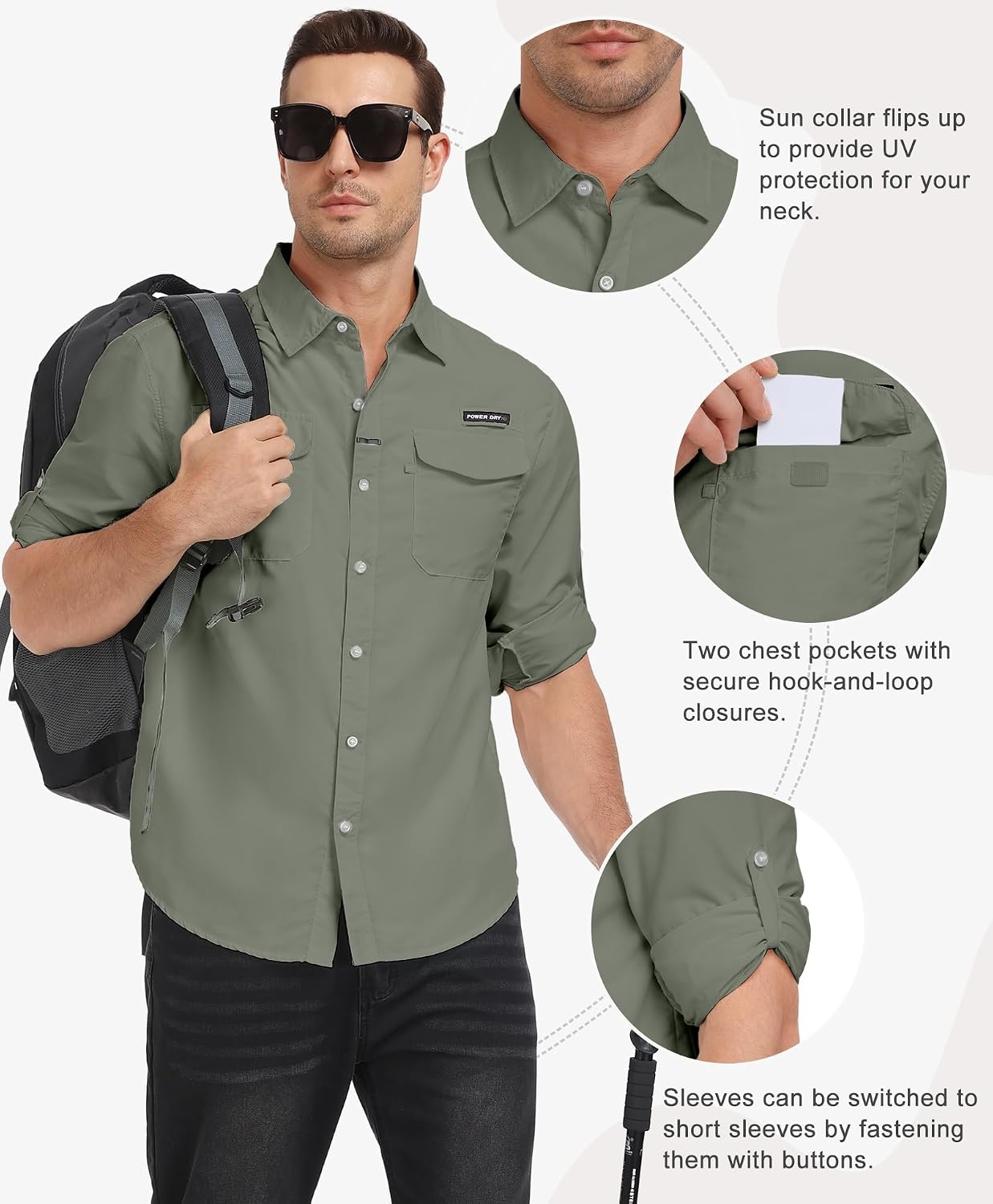 image:imageLittle Donkey Andy Mens Sun Protection Lightweight Hiking ShirtGreen