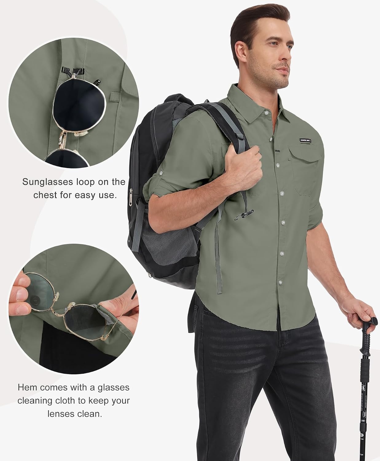 image:imageLittle Donkey Andy Mens Sun Protection Lightweight Hiking ShirtGreen