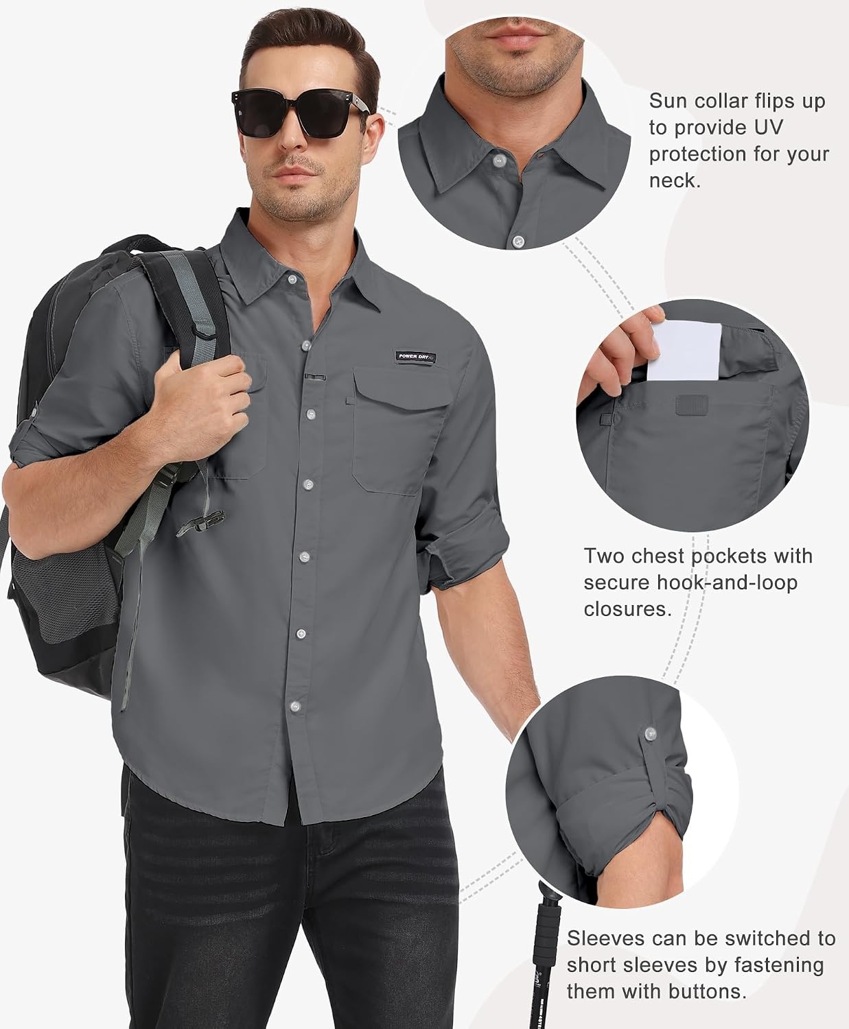 image:imageLittle Donkey Andy Mens Sun Protection Lightweight Hiking ShirtGrey