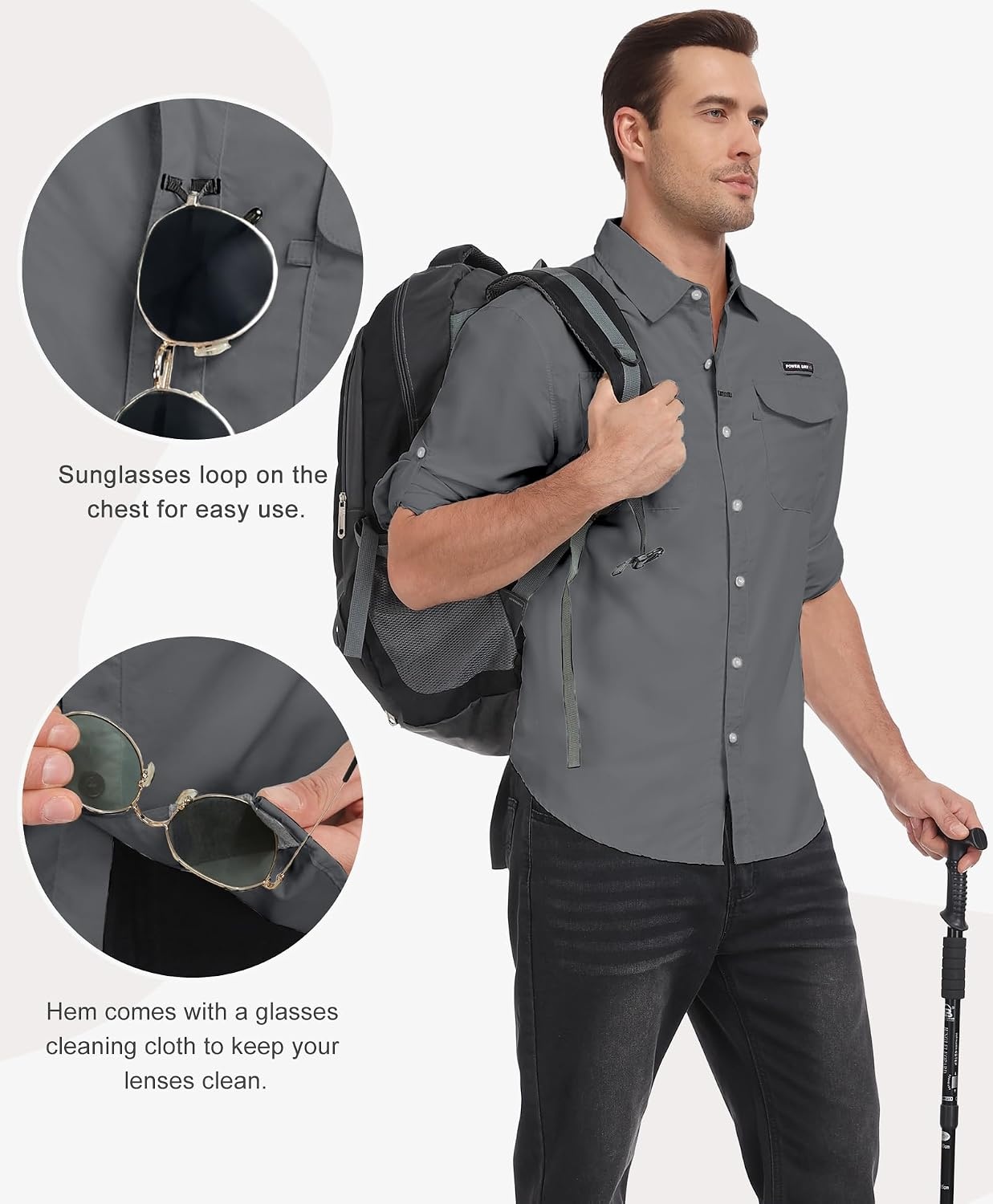 image:imageLittle Donkey Andy Mens Sun Protection Lightweight Hiking ShirtGrey