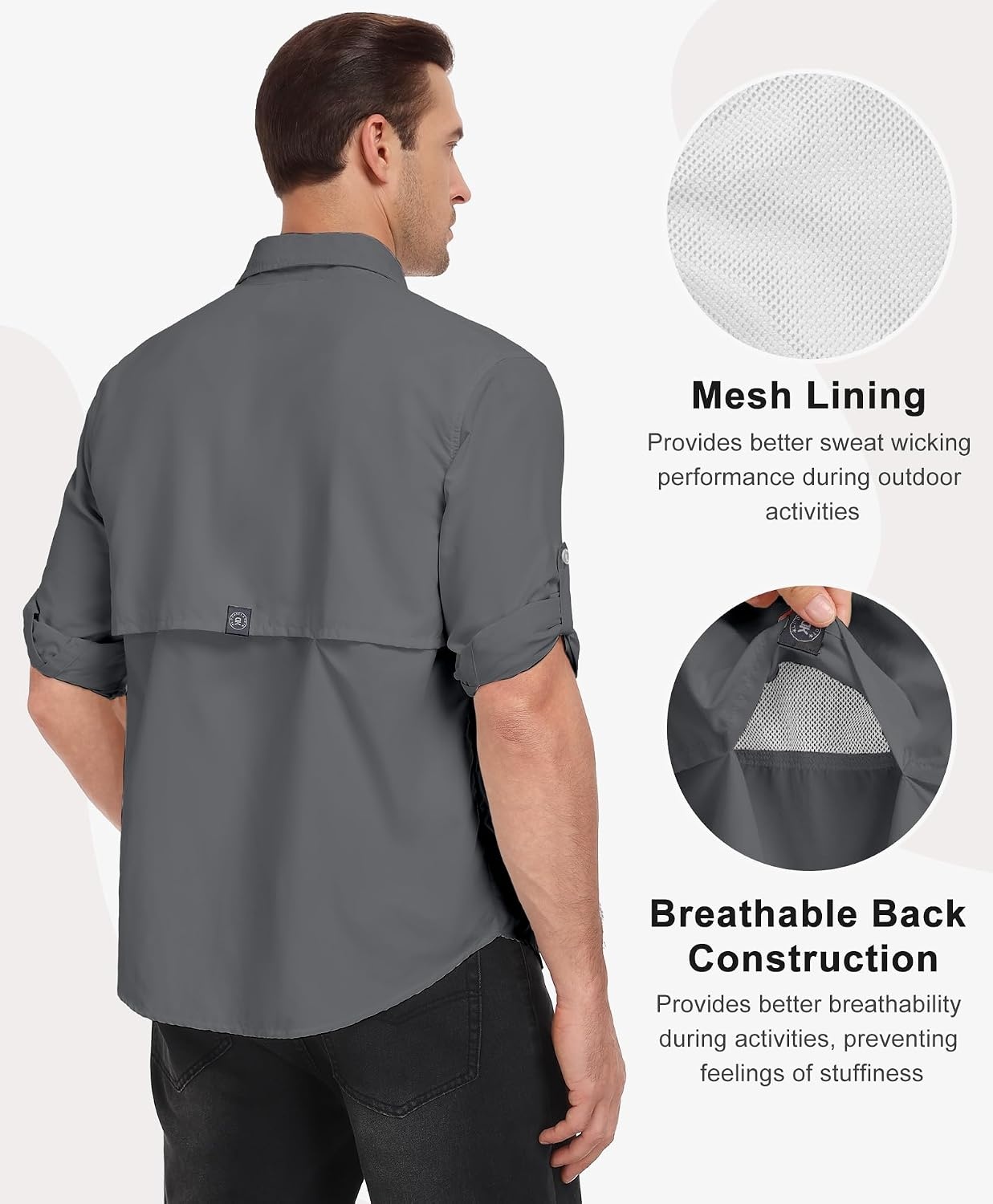 image:imageLittle Donkey Andy Mens Sun Protection Lightweight Hiking ShirtGrey