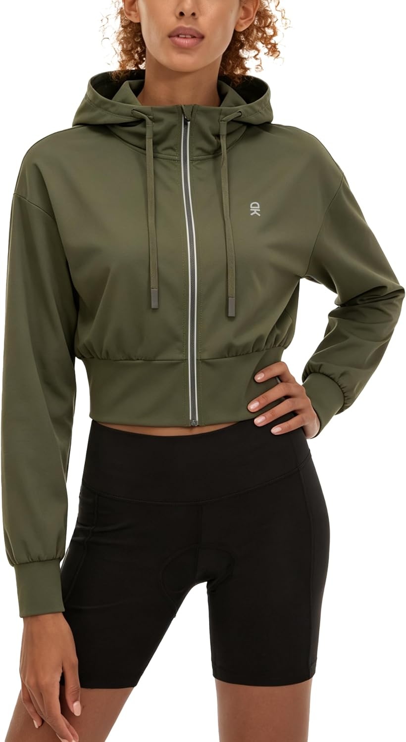 image:imageLittle Donkey Andy Womens Cropped Zip Up Hoodie Athletic JacketArmy
