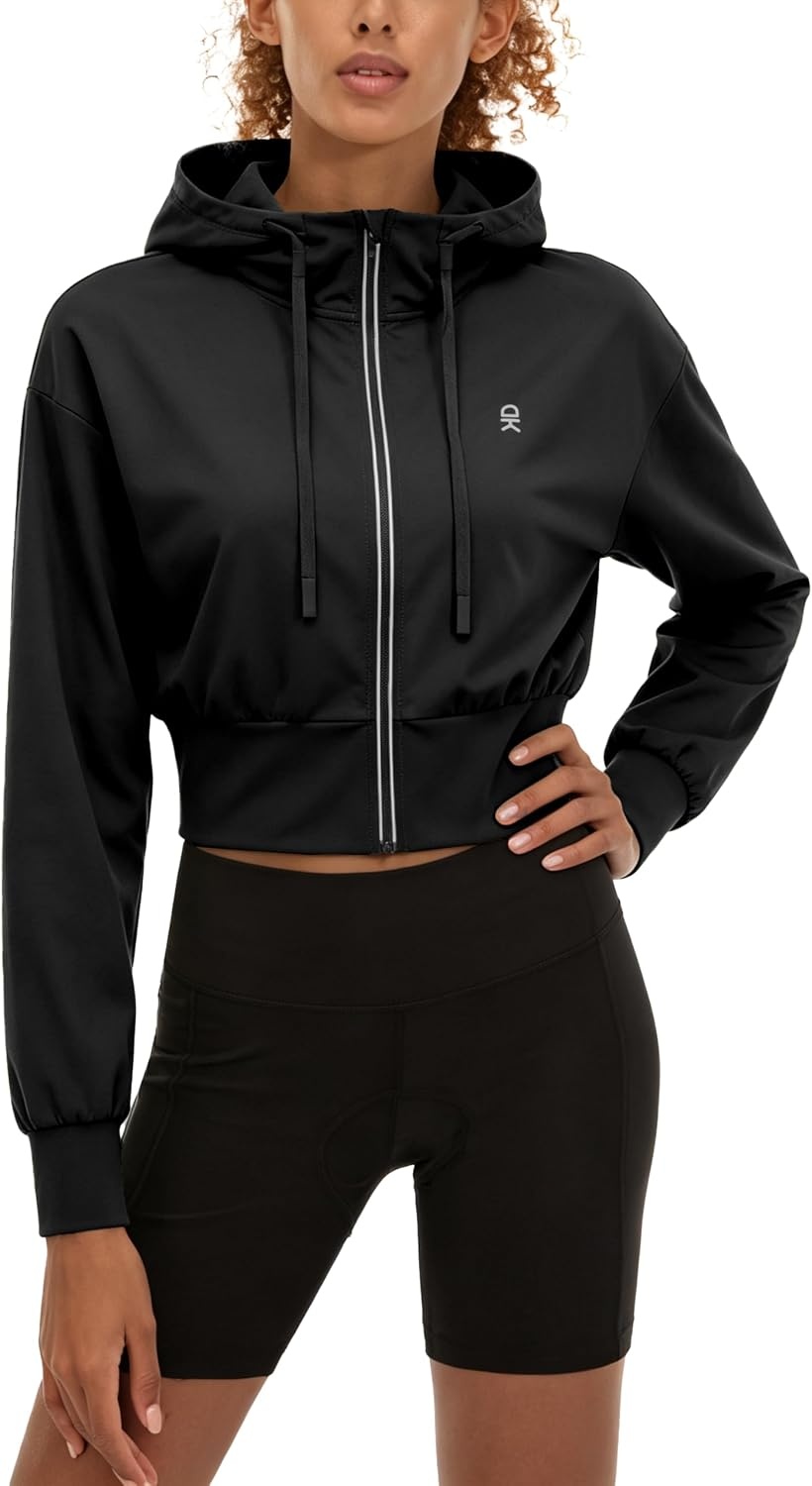 image:imageLittle Donkey Andy Womens Cropped Zip Up Hoodie Athletic JacketBlack