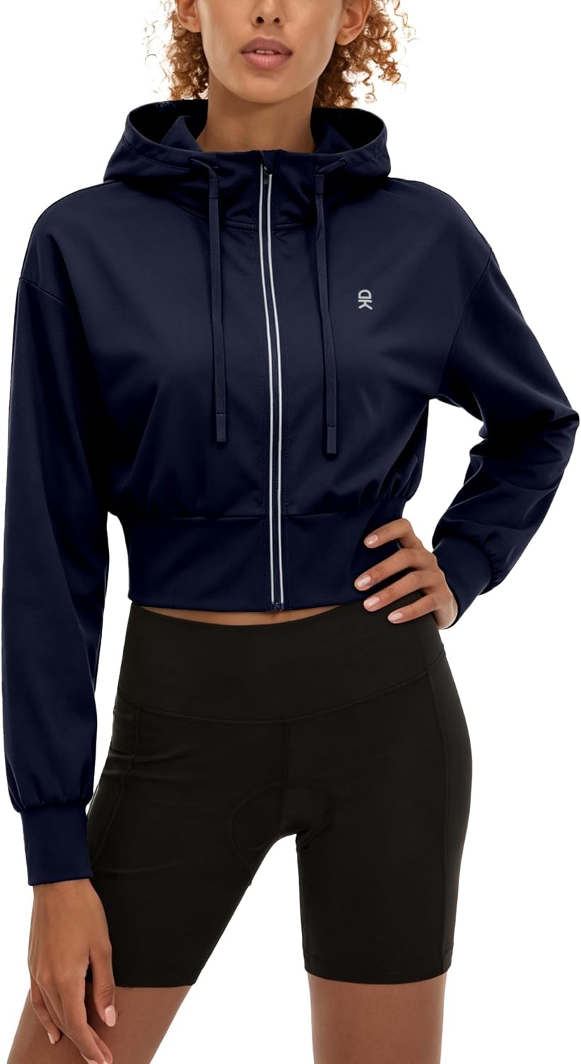image:imageLittle Donkey Andy Womens Cropped Zip Up Hoodie Athletic JacketNavy Blue