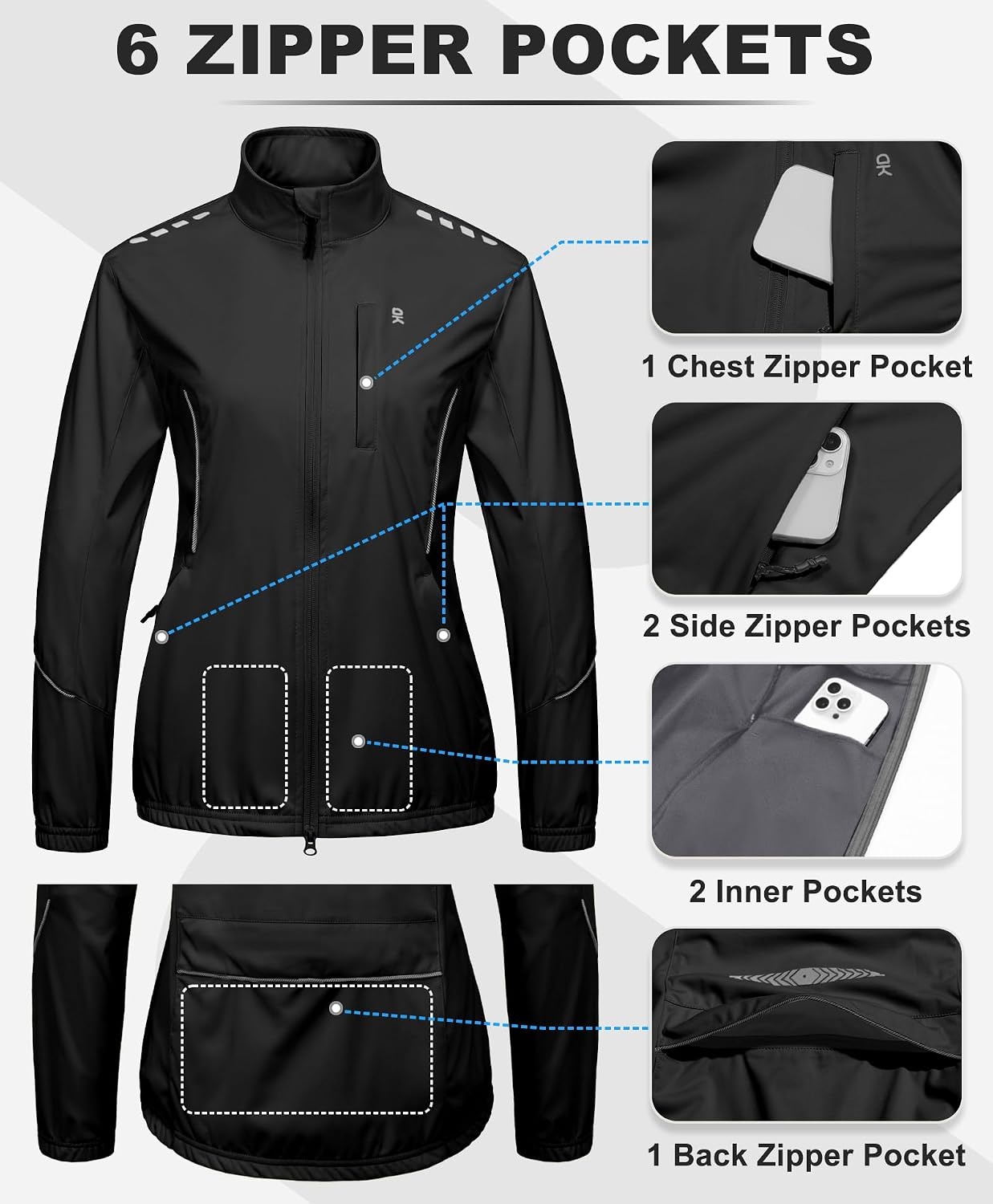 image:imageLittle Donkey Andy Womens Cycling Jackets Reflective Packable Biking JacketBlack