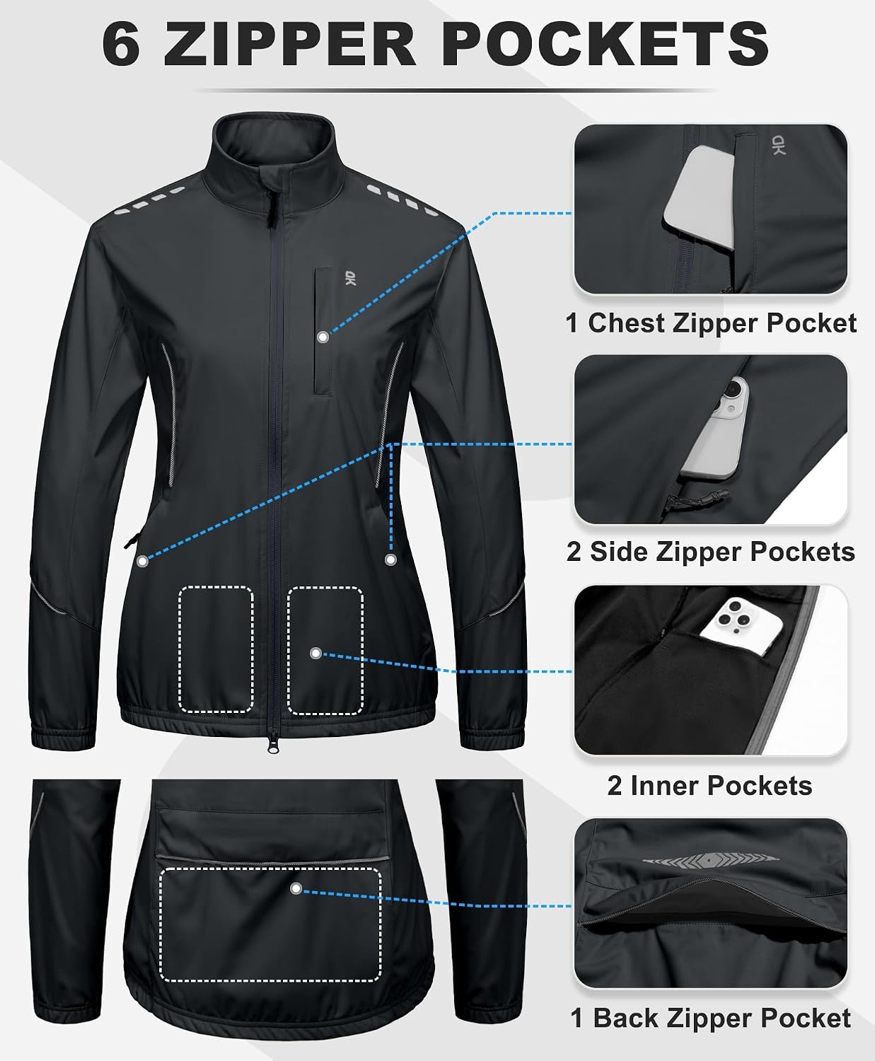 image:imageLittle Donkey Andy Womens Cycling Jackets Reflective Packable Biking JacketGrey