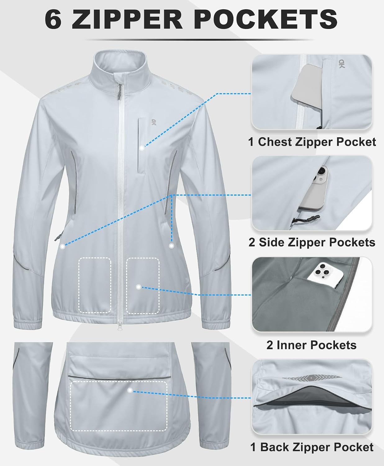image:imageLittle Donkey Andy Womens Cycling Jackets Reflective Packable Biking JacketWhite