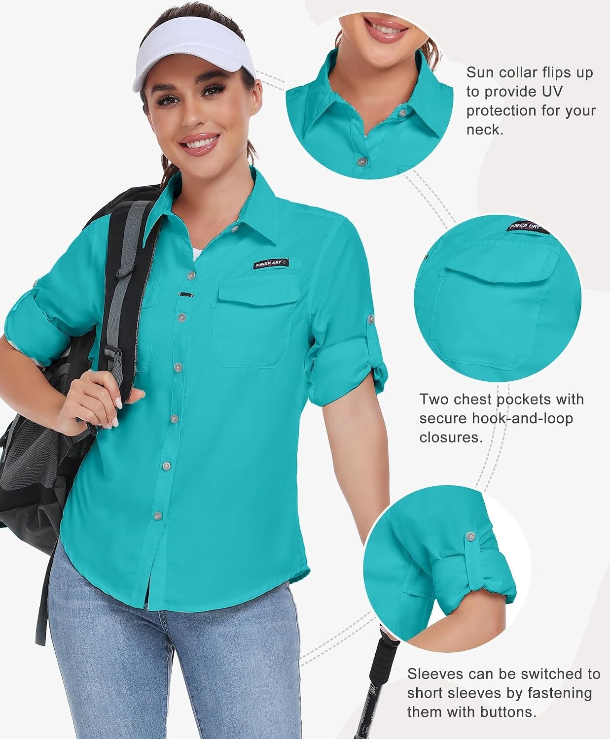 image:imageLittle Donkey Andy Womens Quick Dry Botton Shirts Hiking ShirtsGreen