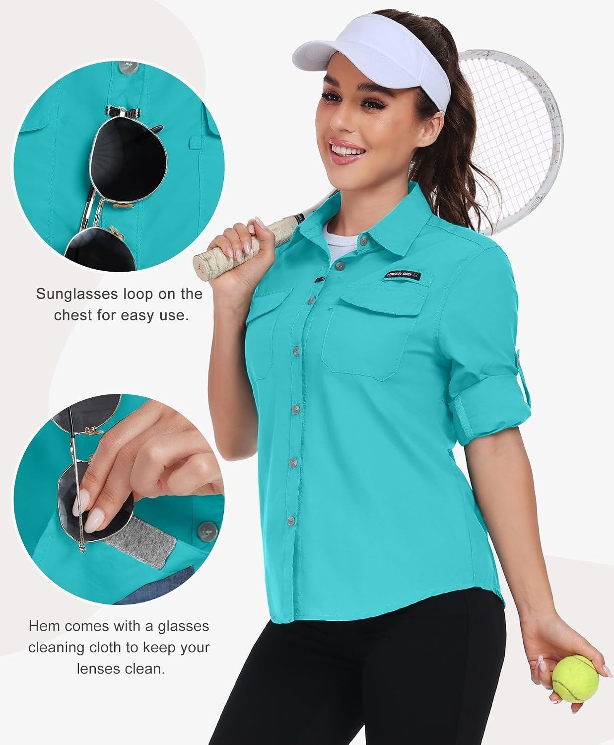 image:imageLittle Donkey Andy Womens Quick Dry Botton Shirts Hiking ShirtsGreen