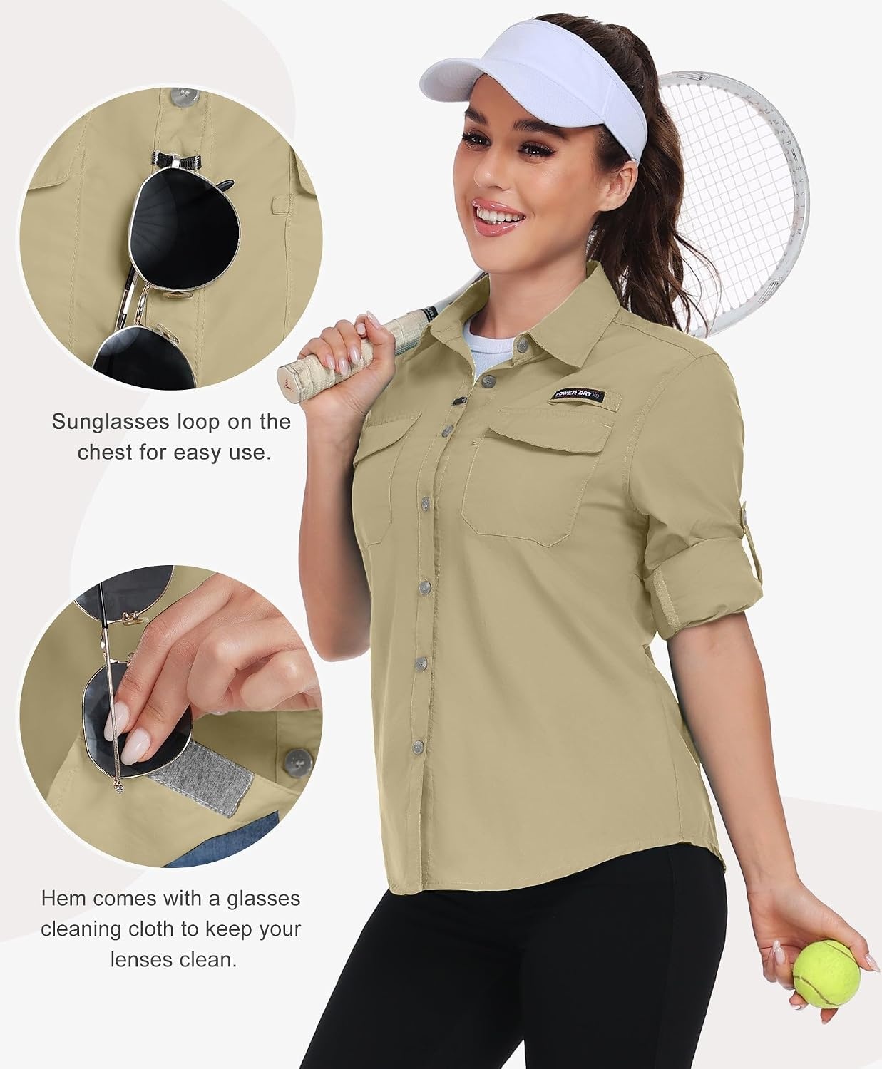 image:imageLittle Donkey Andy Womens Quick Dry Botton Shirts Hiking ShirtsKhaki