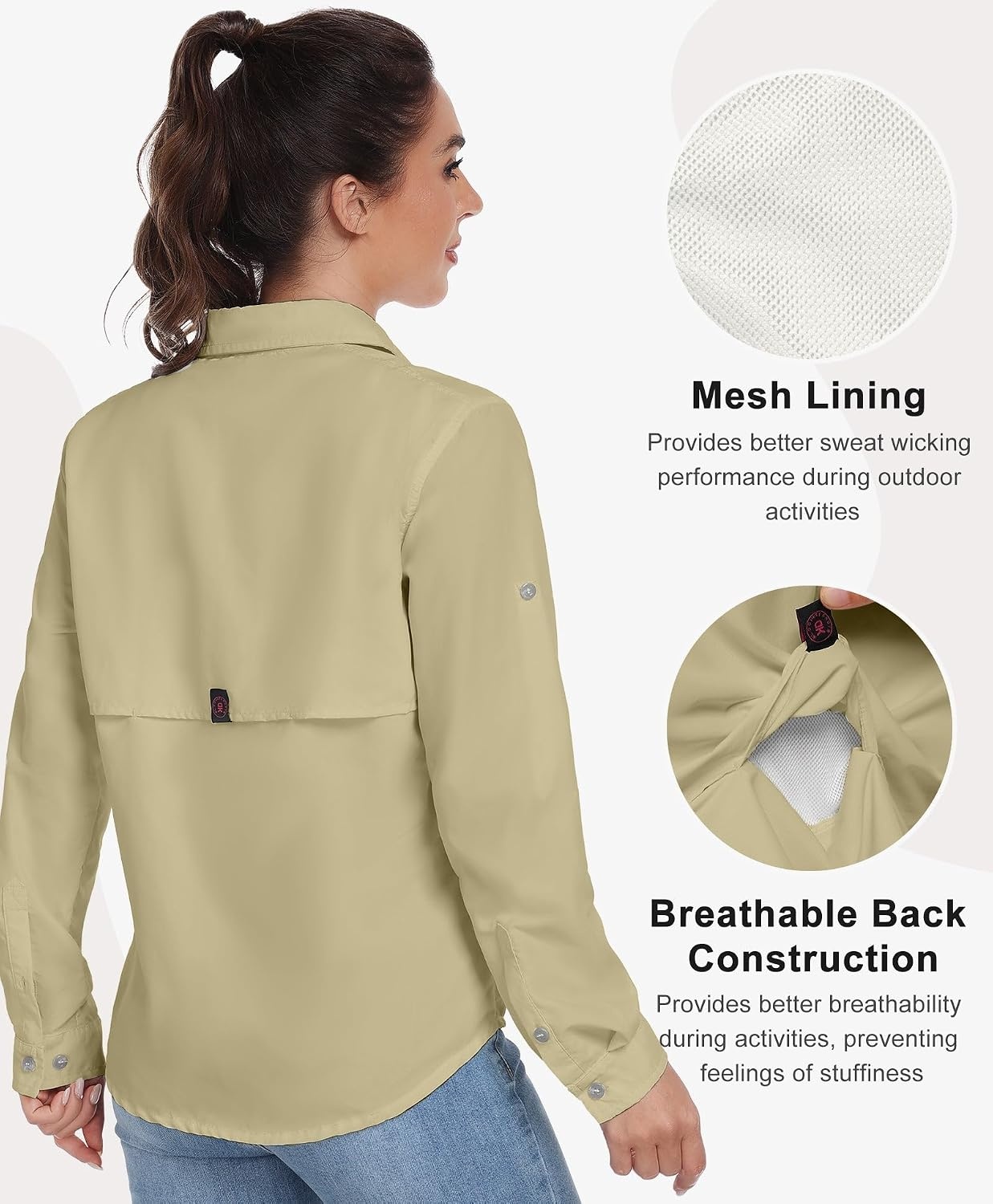 image:imageLittle Donkey Andy Womens Quick Dry Botton Shirts Hiking ShirtsKhaki