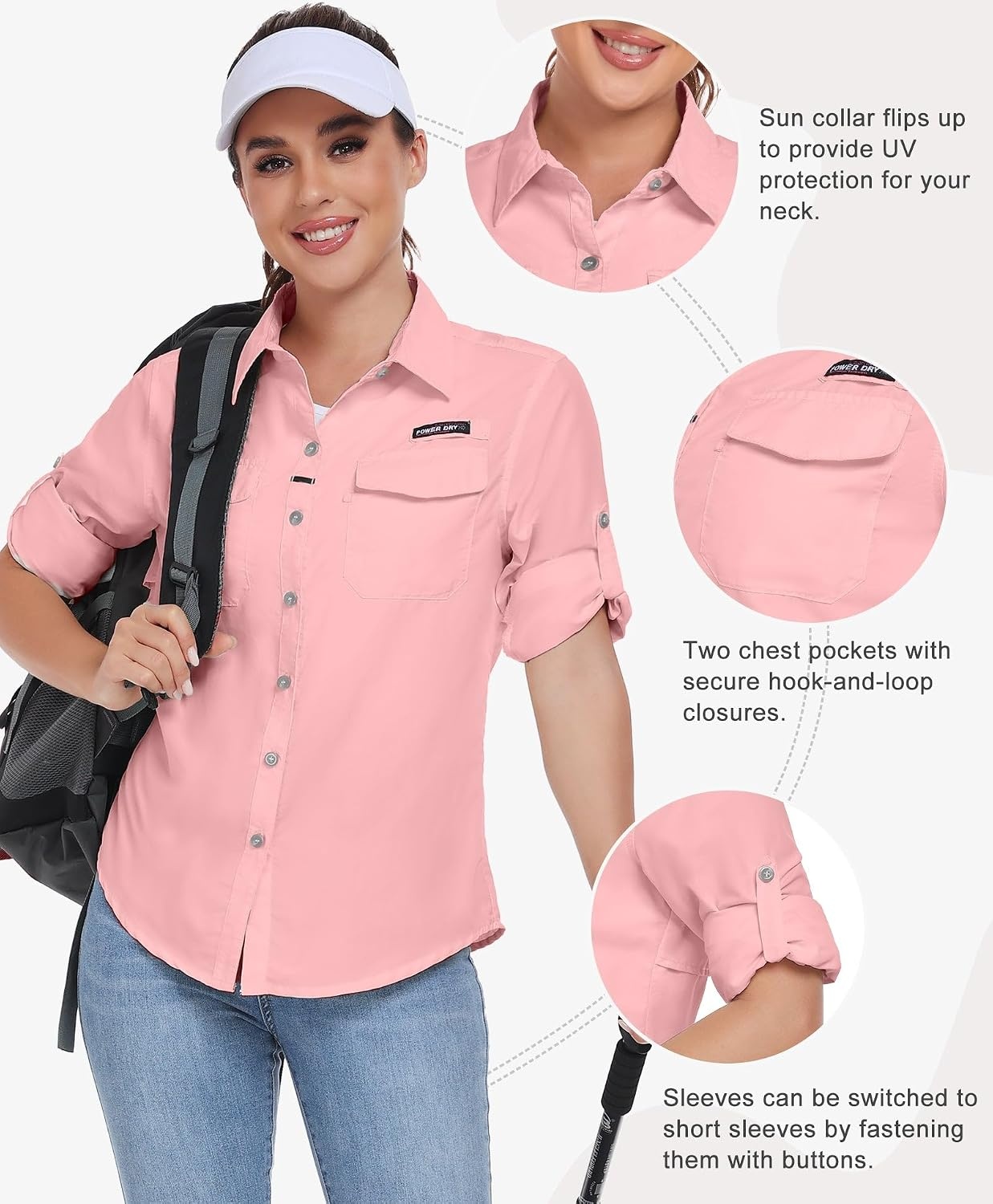 image:imageLittle Donkey Andy Womens Quick Dry Botton Shirts Hiking ShirtsRed
