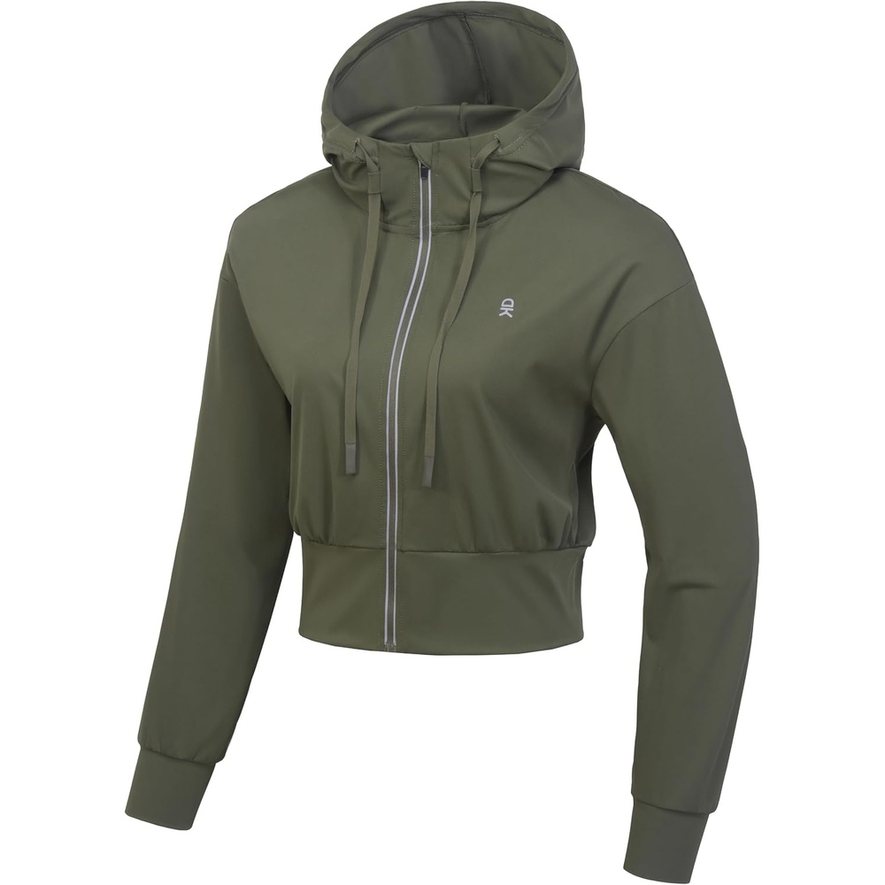 image:imageLittle Donkey Andy Womens Cropped Zip Up Hoodie Athletic JacketArmy