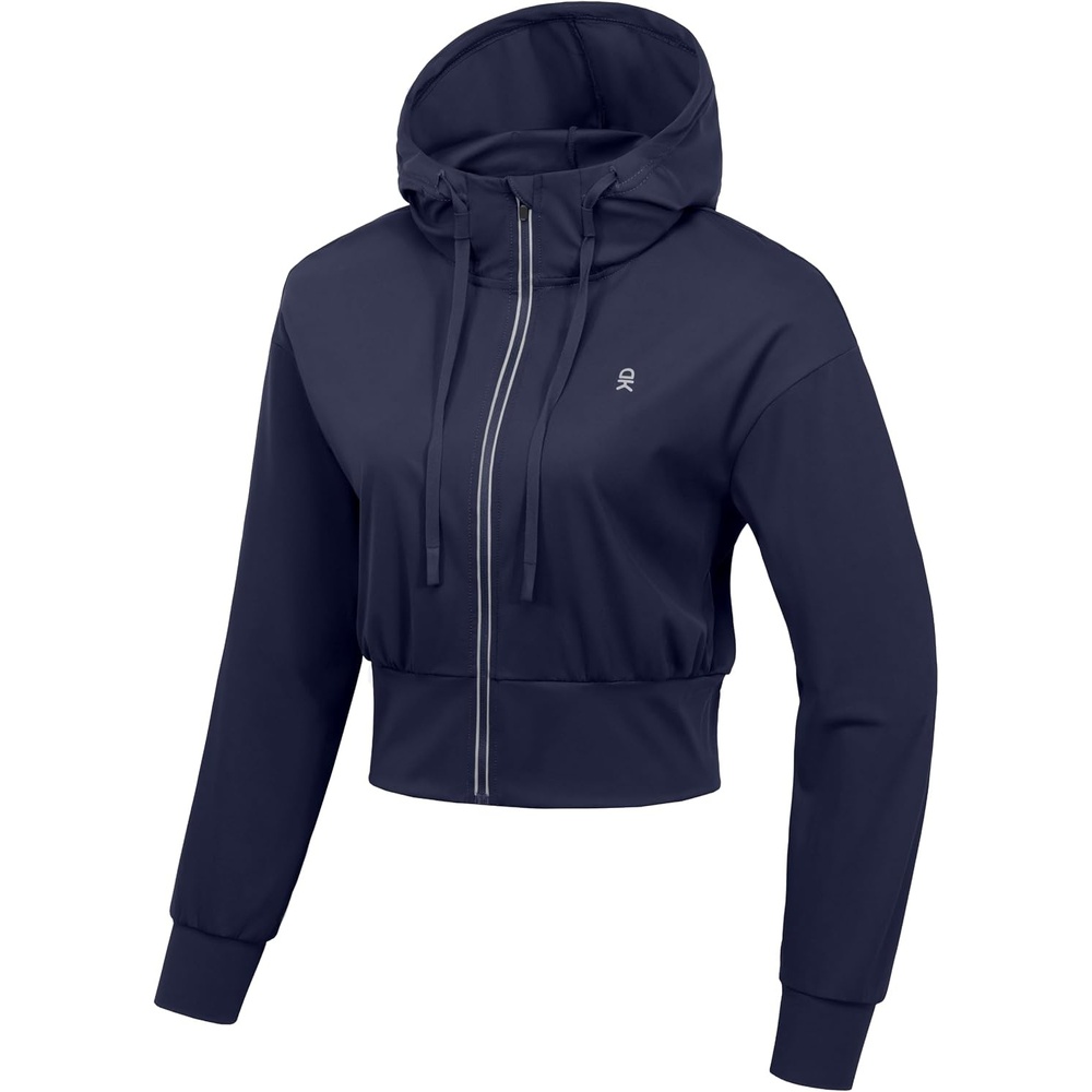 image:imageLittle Donkey Andy Womens Cropped Zip Up Hoodie Athletic JacketNavy Blue