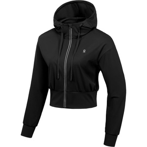 Little Donkey Andy Women’s Cropped Zip Up Hoodie Athletic Jacket(Black)