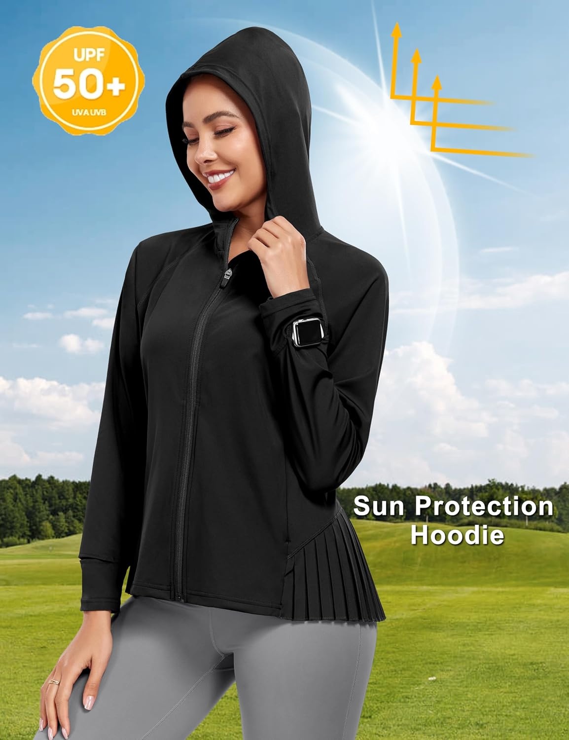 image:imageLittle Donkey Andy Womens UPF 50 Golf Jacket with Pleated HemBlack