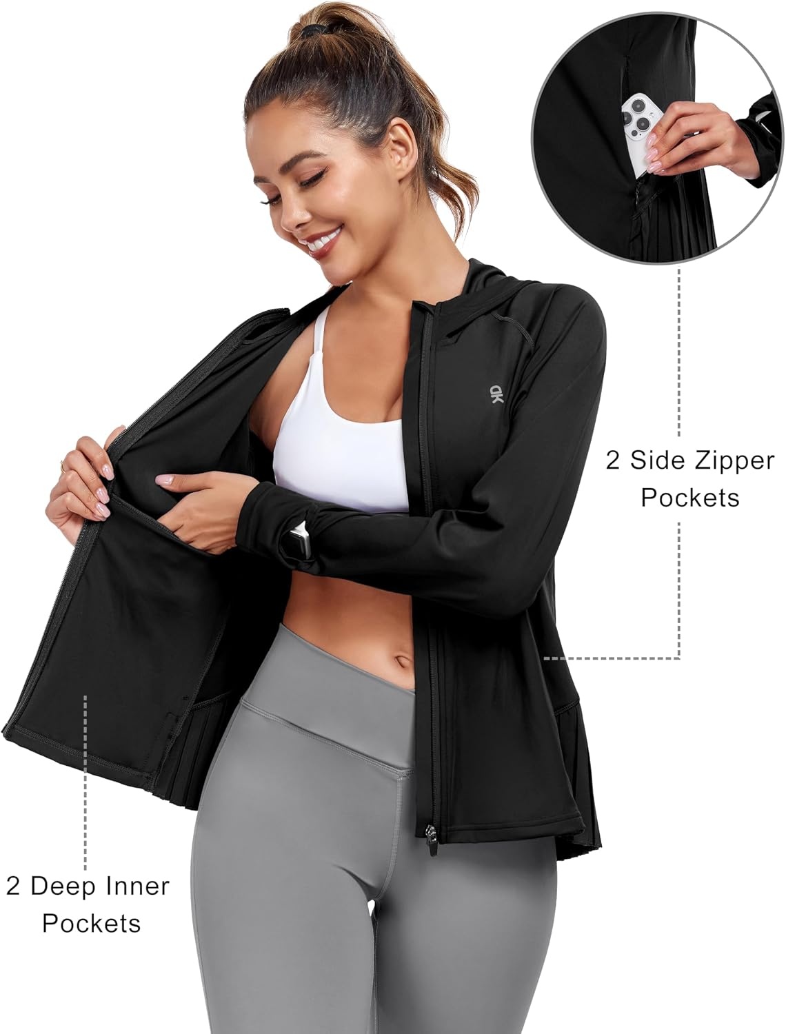 image:imageLittle Donkey Andy Womens UPF 50 Golf Jacket with Pleated HemBlack