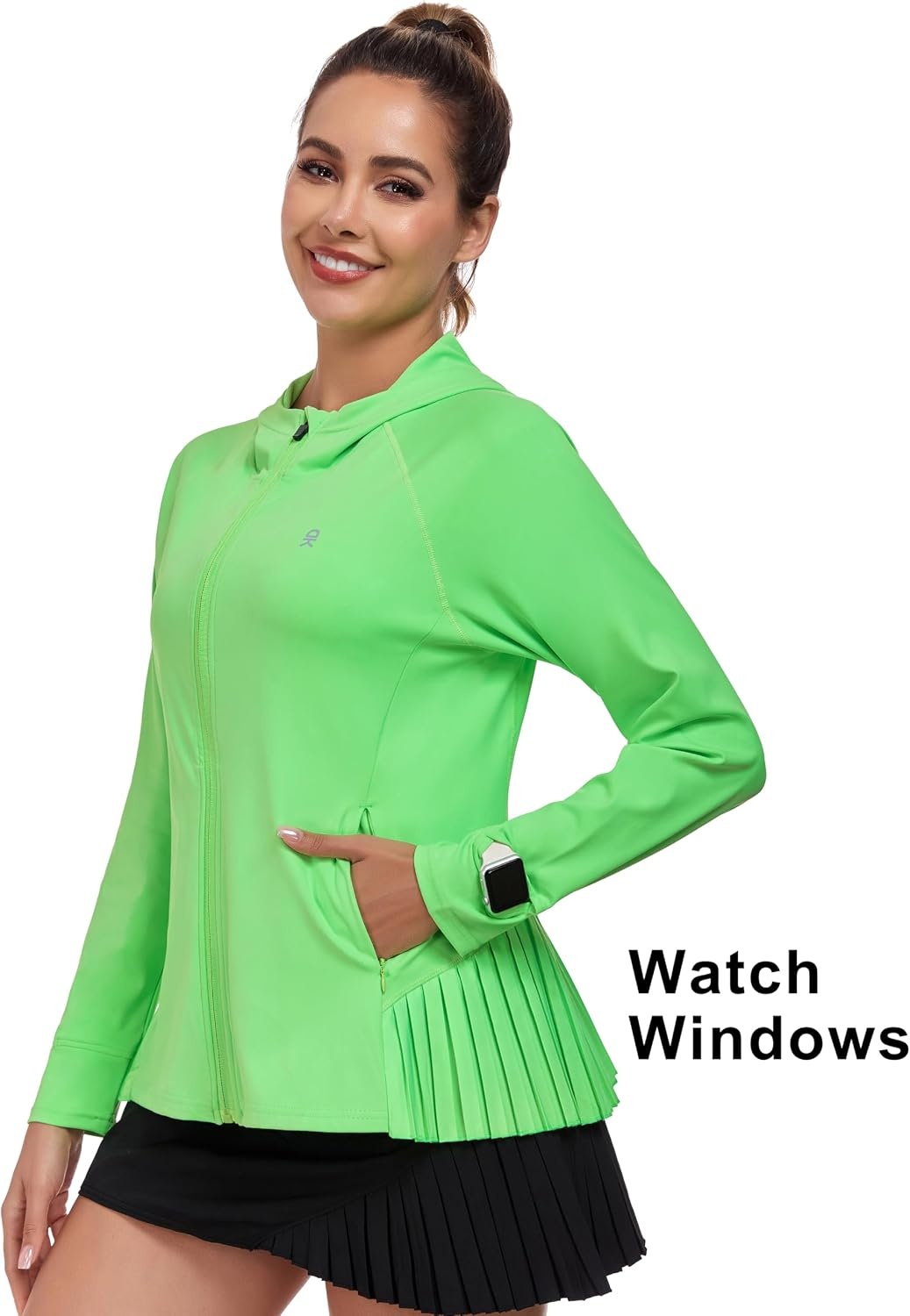 image:imageLittle Donkey Andy Womens UPF 50 Golf Jacket with Pleated HemFluorescent Green