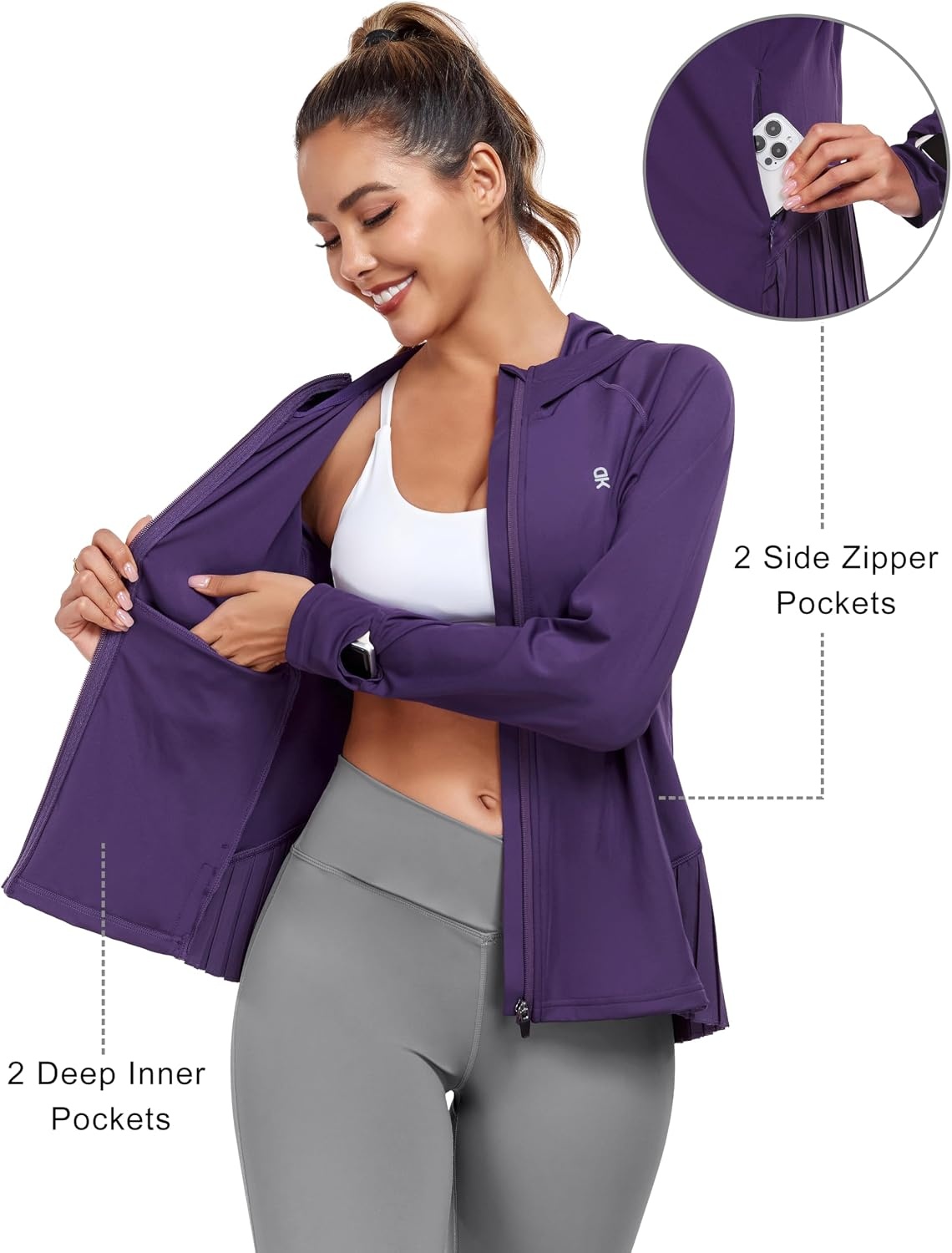 image:imageLittle Donkey Andy Womens UPF 50 Golf Jacket with Pleated HemPurple