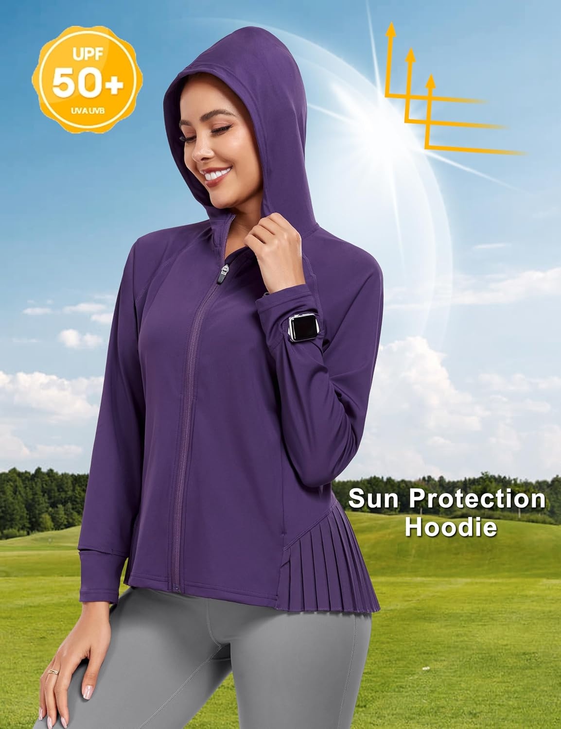 image:imageLittle Donkey Andy Womens UPF 50 Golf Jacket with Pleated HemPurple