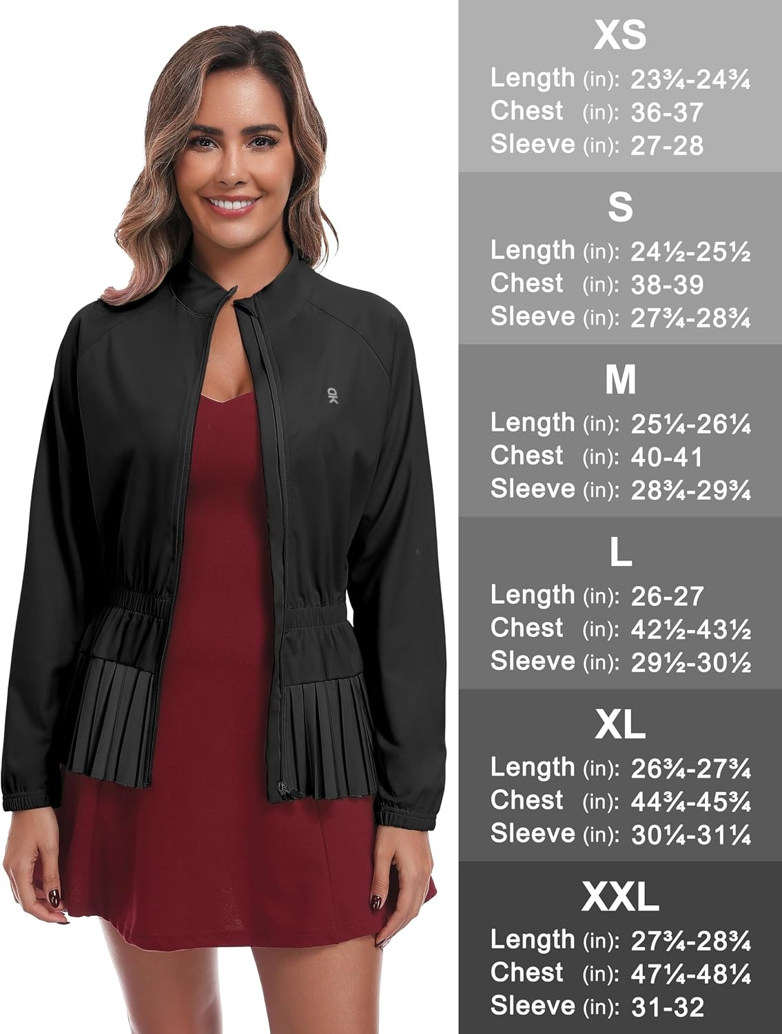 image:imageLittle Donkey Andy Womens UPF 50 Golf Jacket with Pleated HemZblack