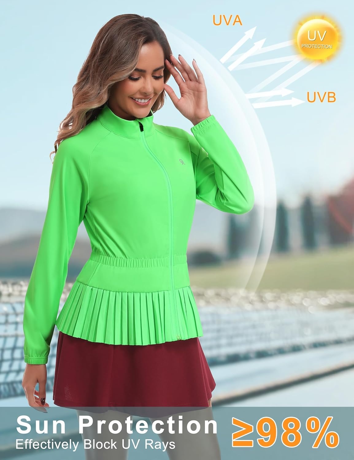 image:imageLittle Donkey Andy Womens UPF 50 Golf Jacket with Pleated HemZfluorescent Green