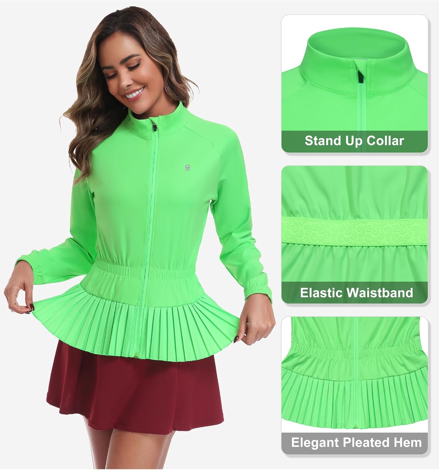 image:imageLittle Donkey Andy Womens UPF 50 Golf Jacket with Pleated HemZfluorescent Green