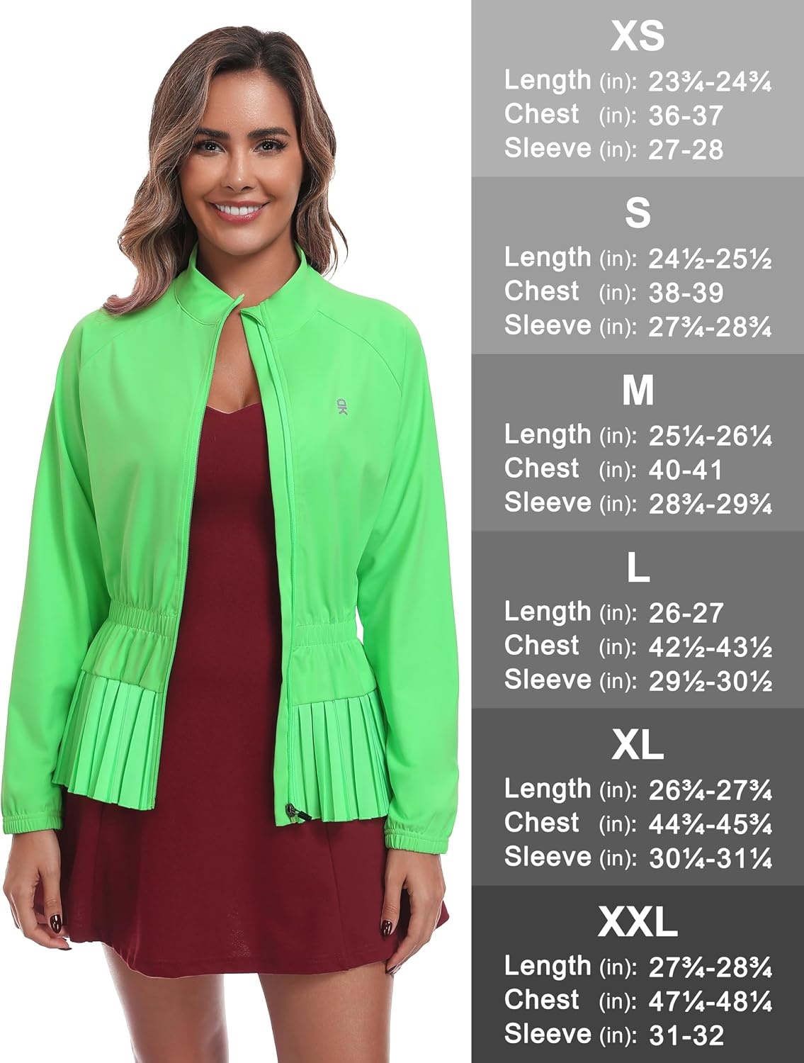 image:imageLittle Donkey Andy Womens UPF 50 Golf Jacket with Pleated HemZfluorescent Green