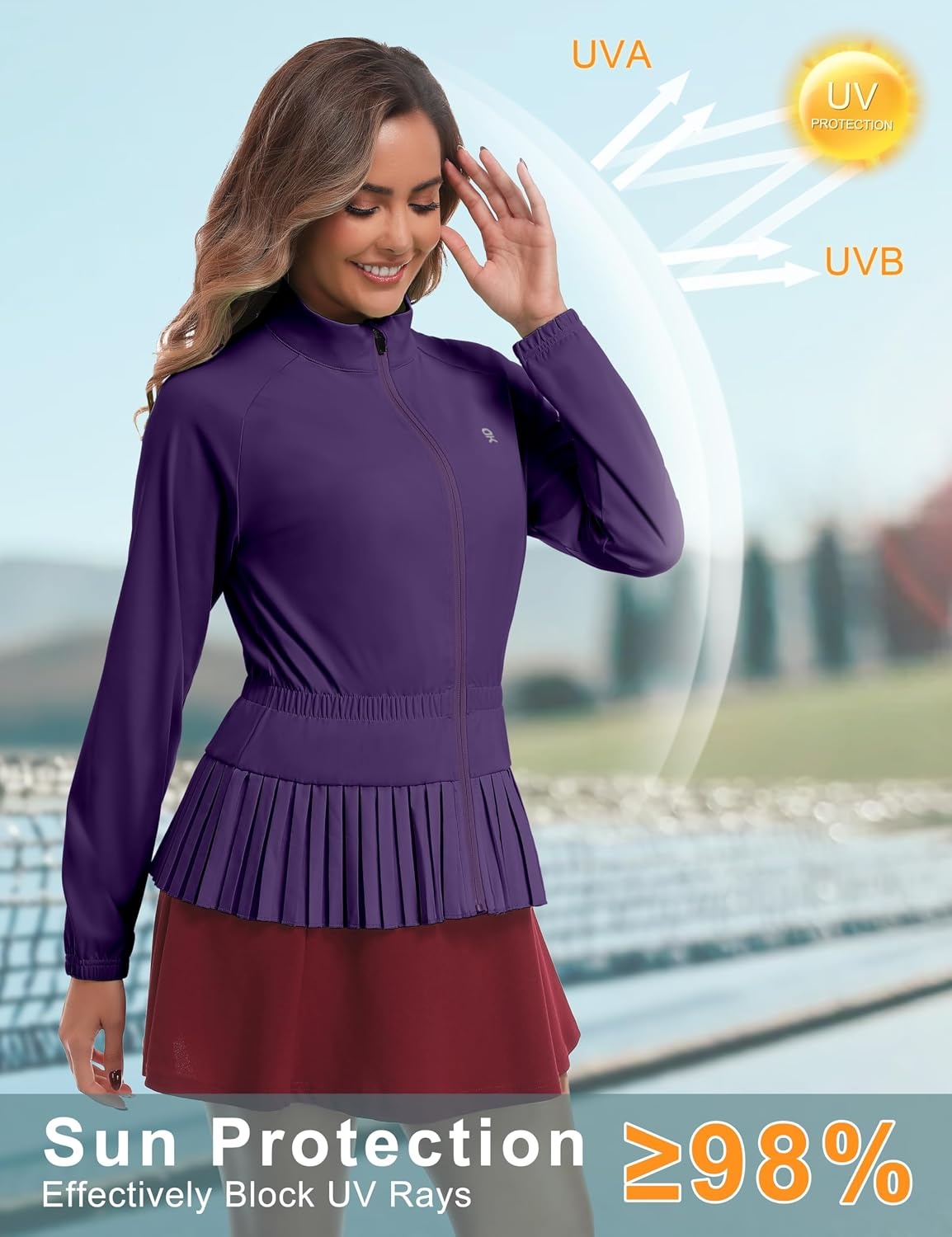 image:imageLittle Donkey Andy Womens UPF 50 Golf Jacket with Pleated HemZpurple
