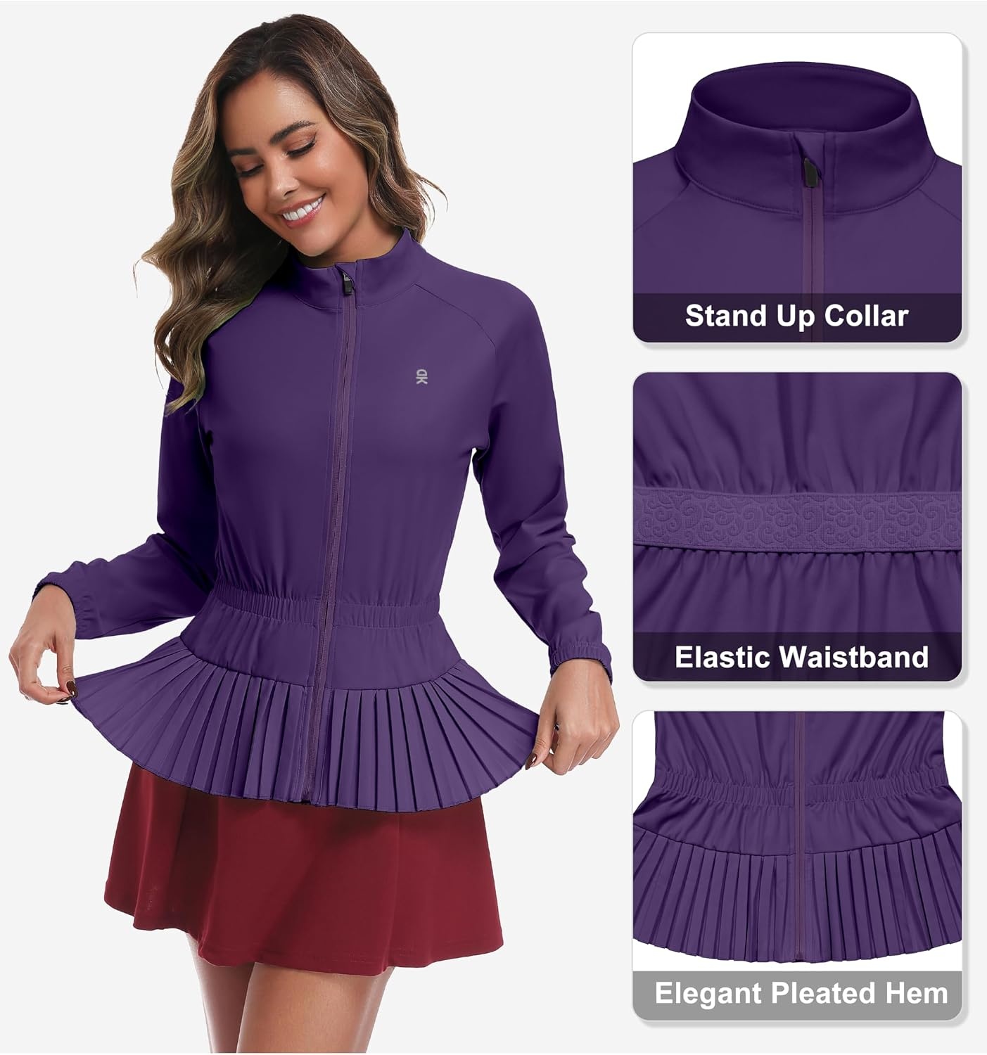 image:imageLittle Donkey Andy Womens UPF 50 Golf Jacket with Pleated HemZpurple
